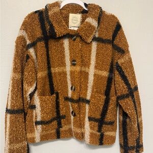 Practically New Stoosh Cozy Teddy Plaid Button-Up Jacket - Brown & Black